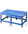 Heavy Duty All Steel Workbench With Two Lockable Drawers And Open Shelves Rock Solid Garage Workstation For Shops Built Tough For Daily Grind Pro Shop Workhorse Multi Purpose Tool Table Small Footprint blue steel workbench with adjustable feet, dimensions 1500mm x 1000mm x 800mm