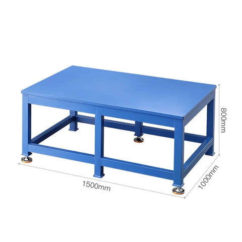 Heavy Duty All Steel Workbench With Two Lockable Drawers And Open Shelves Rock Solid Garage Workstation For Shops Built Tough For Daily Grind Pro Shop Workhorse Multi Purpose Tool Table Small Footprint blue steel workbench with adjustable feet, dimensions 1500mm x 1000mm x 800mm