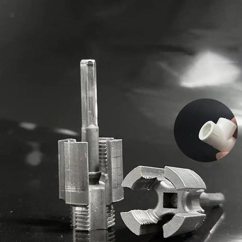 Badass Integrated Thread Cutting Tool For Half Inch And Three Quarter Inch Pipes with metal die blocks and handle mechanism.
