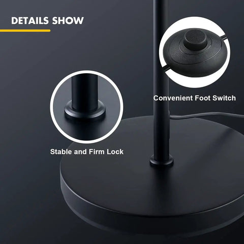 Detail view of 6006 Floor Lamp Black Edition base and foot switch, showing stable lock and convenient operation features.
