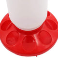 Heavy Duty Automatic Poultry Feeder With Waste Free Base And Clear Sight Jar showing red base with feed trays for easy access.
