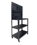 Rolling Metal Workbench On Wheels With Pegboard And 22 Hooks 3 Tier Tool Storage Heavy Duty Steel Tabletop For Garage Workshop Office Or Home Perfect For Busy Shops And Home Garages With Durable Steel Construction And Easy Glide Casters