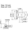 Technical diagram of 2Pcs American Self Closing Spring Hinge With Screws Overlay Flush Cabinet Hinges dimensions