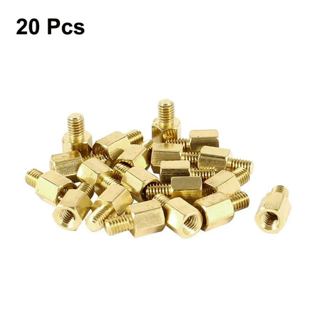 Heavy Duty M3 Brass Hex Spacer Standoffs Male Female Threaded Pillars Built Tough Motherboard Circuit Board Mounts For PC Rig And DIY Hardware Project Builds 20 Pack Set of golden 9mm hex spacers.