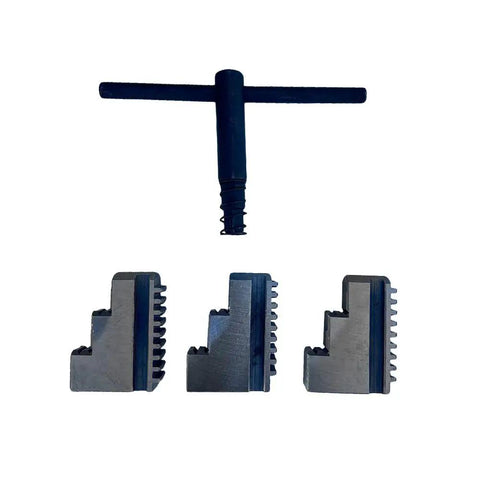 Rock Solid 110 Volt 8 Inch Welding Positioner Featuring A 3 Jaw Self Centering Hollow Chuck and Smooth 0 To 90 Degree Tilting Rotary Base tools, including a handle and three jaws.