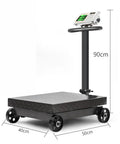 Heavy Duty Foldable Digital Floor Scale With Crisp HD LCD Display Rechargeable Battery For Luggage And Shipping Packages 660 Pound Capacity side view with dimensions