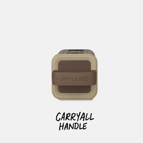 Side view of Ranger Outdoor Bluetooth Speaker 5.4 showing tan carryall handle, Rugged IP67 Waterproof, Shockproof design.