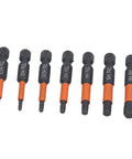 Must Have 7-Piece S2 Alloy Steel Hex Drive Bit Set For Impact Drivers And Electric Drills With Magnetic Tips, Heat Treated Wear Resistant Bits Designed To Stop Breakage And Handle Heavy Duty Work Today, seven bits lined up