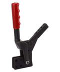 Beefy Fast Release Toggle Clamp For Heavy Duty Fixtures, High Carbon Steel, side view showing red handle and pivot mechanism.