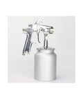 Professional Manual Pneumatic Paint Sprayer With Hella Adjustable Wide Fan Pattern For Smooth Auto Touch Ups And Precision Painting Tasks Lightweight Ergonomic Design For All Day Use, silver paint gun with container.