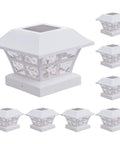 White Solar Post Cap Lights For 4x4 And 5x5 Vinyl Fence Posts Waterproof Outdoor Post Lights 8 Pack Fits 4x4 And 5x5 Posts Solar Powered With Ni-Cd Battery Included.