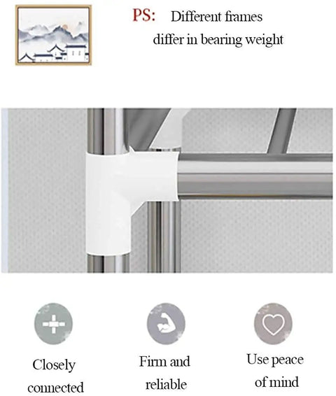 Close-up of the connector on the Heavy Duty Portable Hanging Closet Wardrobe With Thickened Steel Pipes and No Fuss Assembly.