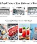 Kick Ass Portable Countertop Ice Maker Machine Features Self Cleaning Tech produces 9 ice cubes at a time for drinks and food.