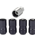 Slick Black Cone Seat Wheel Locks M14 By 1 Point 5 Thread Size Dual Hex 21mm And 22mm four lock nuts and key tool.