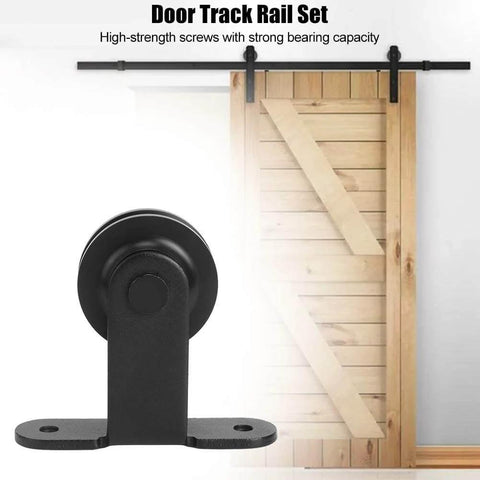Front view of Beefy Heavy Duty Sliding Door Rail Kit With Hardware For Barn Doors And Greenhouses Carbon Steel Track System