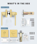 Components of Keyed Entry Lever And Single Cylinder Deadbolt Door Handle Set In Satin Brass Finish for easy installation