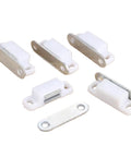 Pack Of 5 Magnetic Door Catches For Cabinets And Wardrobes Strong Magnetic Cabinet Latch White And Brown 27 By 10 Millimeter Includes Screws