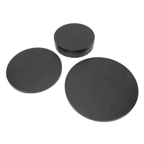 3 In 1 Electric Rotating Display Stand With Smooth 360 Turntable And Remote For Dynamic Product Photos Jewelry Showcase Live Videos 22 Lbs Capacity, featuring three removable black display tops.