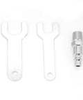 Two metal wrenches and an air connector for use with Dead Reliable Air Angle Die Grinder With 25000 Rpm High Speed Pneumatic Tool.