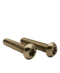 Straight Up Top Shelf Fifty Pack Of Torx Drive Machine Screws Fasteners Crafted For Woodworking And Diy Builds Featuring Button Pan Heads And High Grade Steel For Dead Tight Grips, two close-up screws.