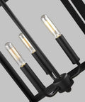 Labette Medium Three Light Hall Foyer Hanging Modern Light Fixture In Black Finish close-up of torpedo candelabra bulbs