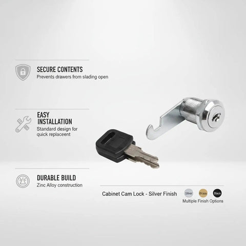 Zinc Alloy Cabinet Cam Lock Replacement For Drawers And Wardrobes Silver Finish with key, durable and easy to install