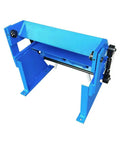 12 Inch 20 Gauge Mild Steel Bench Pan And Box Brake Machine for small shops, blue design with 5 removable fingers, compact and efficient.
