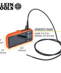 Replacement 5.5 mm 4.9 Foot Armored Waterproof Inspection Snake With LEDs For Plumbers Borescope Cat No ET18, shown with screen.