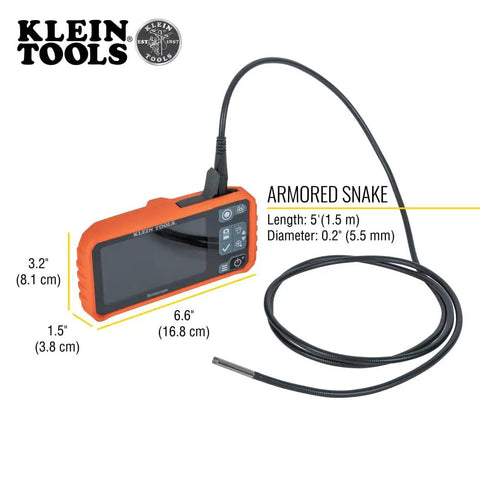 Replacement 5.5 mm 4.9 Foot Armored Waterproof Inspection Snake With LEDs For Plumbers Borescope Cat No ET18, shown with screen.