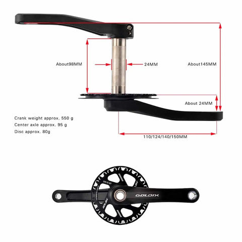 Square Taper Mountain Bike Crank Arm Set for 110mm to 160mm Spacing, Includes Right Arm and Single Ring Disc, 28T to 36T Chainring Options, Lightweight About 550g, High Carbon Steel Durable Performance Upgrade
