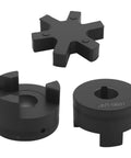 Rugged L Jaw Coupling Set Three Quarter Inch To Three Quarter Inch Flexible HT250 Steel Construction With Buna N NBR Rubber Spider For Log Splitters Hybrid Equipment Industrial Agricultural Use, black coupling parts
