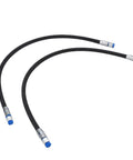Two black excavator diverter valve hoses with blue fittings, 32in length, M14 to 1/4in interfaces
