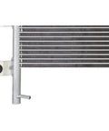 Top Tier Transmission Oil Cooler Built For Nissan NV1500 NV2500 NV3500 Models Years 2012 To 2018 With 4.0L And 5.6L Engines Ensures Smooth Operation And Keeps Engine Cool Under Heavy Loads. Silver aluminum transmission oil cooler with mounting tab and hose fitting