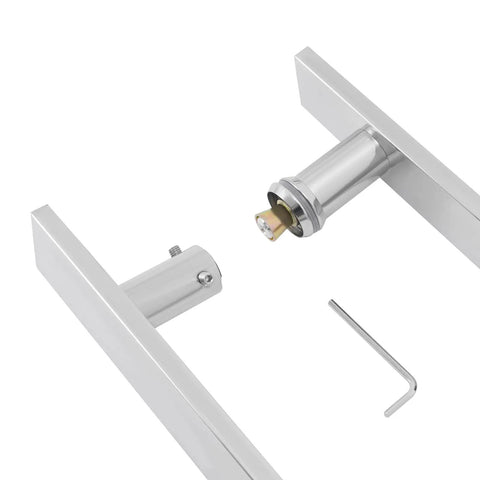 12 Inch Push Pull Door Handle Set For Glass And Wood Doors Double Sided H Shape Stainless Steel Bar With Sleek Chrome Mirror Finish Back To Back Pair For Double Doors Flat Rectangle Style Fit 0.47 Inch Door Thickness, with Allen key