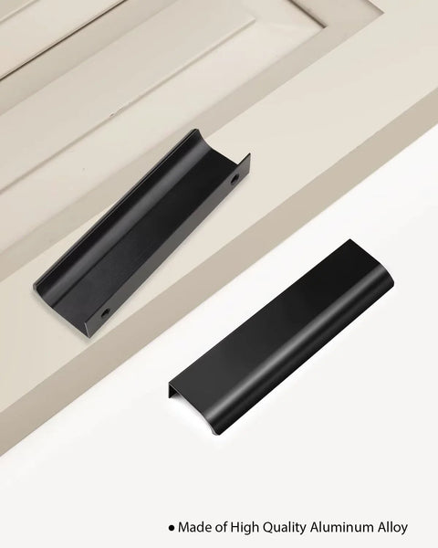 10 Pack Matte Black Aluminum Alloy Finger Pulls For Kitchen Cabinets And Dresser Drawers Edge Handles Concealed Mount