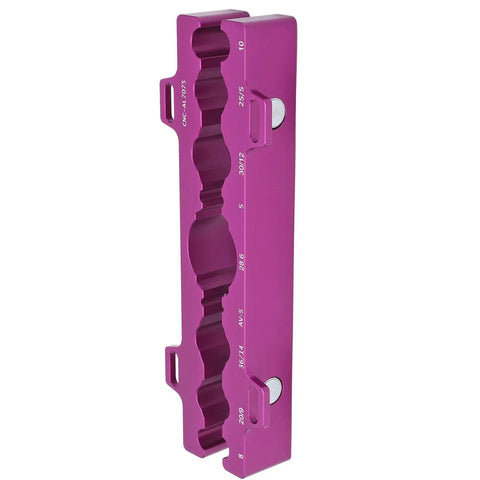 Side view of Pro Grade Bike Repair Vise With Soft Jaw Clamp Aluminum Alloy Front Fork And Rear Shock Bracket Tool in purple.