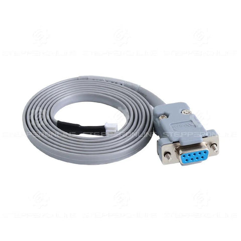 Gray long stepper driver cable with blue DB-9 connector and screws