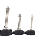 Adjustable Articulating Furniture Leveling Feet Glides to Crush Wobbly Tables and Shaky Floors, M8 thread, carbon steel, various heights.