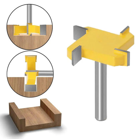 Four Piece One Quarter Inch Shank Router Bit Set For Spoilboard Surfacing And Rabbet Slot Grooving With Four Wing Cutters
