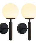 Set of 2 Dope Black Globe Wall Sconces With Milk Glass Shades Modern Farmhouse Mid Century Wall Lights for Bathroom or Over Mirror