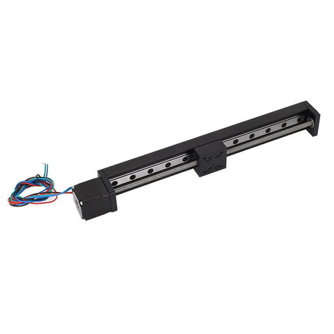 Heavy Duty Linear Guide Rail Slide Actuator Featuring Precision 200mm Stroke, modular design with lead screw and wiring for automation.