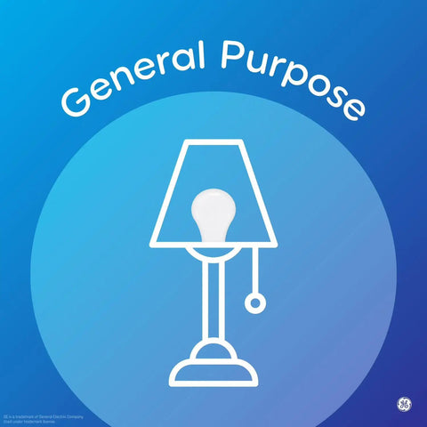 Illustration of a lamp with "General Purpose" text for Daylight LED 60W Equivalent A19 General Purpose Light Bulbs, 12 Pack, 800 Lumens.