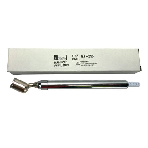 GA-255 Large Bore Swivel Foot Air Gauge With 360 Degree Swivel, 10 To 150 Psi, Nickel Plated Brass near packaging