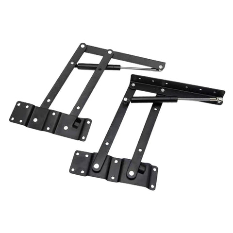 Two Pack Coffee Table Lift Hinge Set With Premium Hydraulic Rod For Smooth Effortless Lifts And Space Saving Foldable Design in black steel