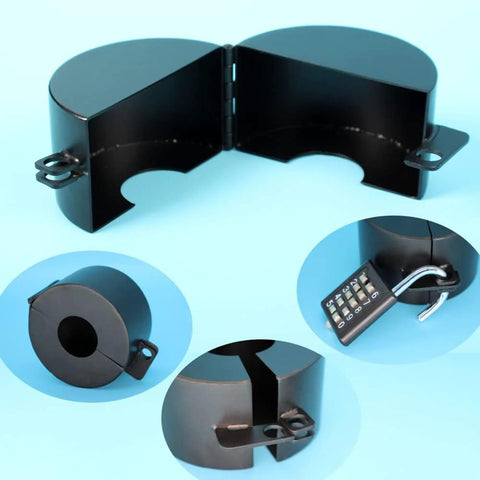 TEMEILI door knob lockout device, black metal with padlock, front view