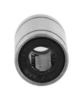 LM6UU linear ball bearing, 6mm bore, metal housing, end-view close-up