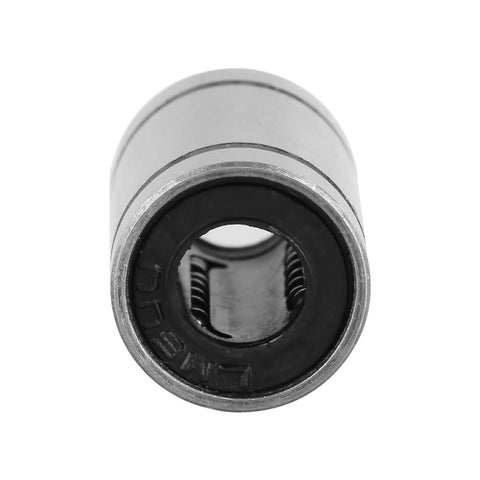 LM6UU linear ball bearing, 6mm bore, metal housing, end-view close-up