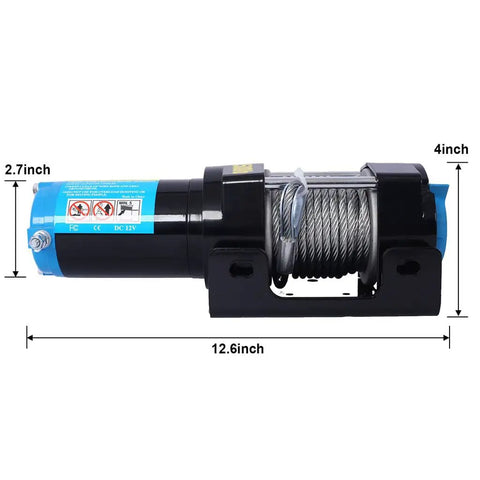 Rock Hard 3500 Lbs Winch For ATVs And UTVs With Wireless Remote And Steel Cable, 12.6 inch electric winch with steel cable.