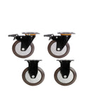 Heavy Duty 5 Inch Stem Casters Four Pack Premium Flat Rubber Wheels showcasing black casters with rubber wheels and brake lock.