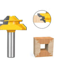 Killer 45 Degree Lock Miter Router Bit Set With Half Inch Shank And Hardcore Carbide Blades For Woodworking Joints cutting profile with wood joint.